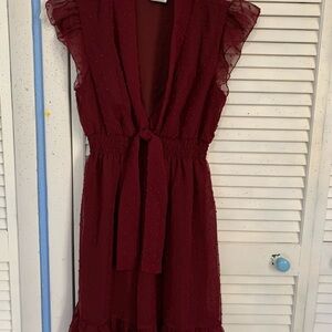 Rue21 Deep Burgundy Flutter Sleeve Dot & Ruffle Dress